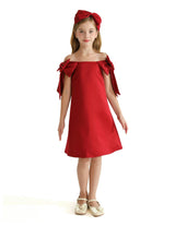 Red Luneta Off Shoulder Bow Dress
