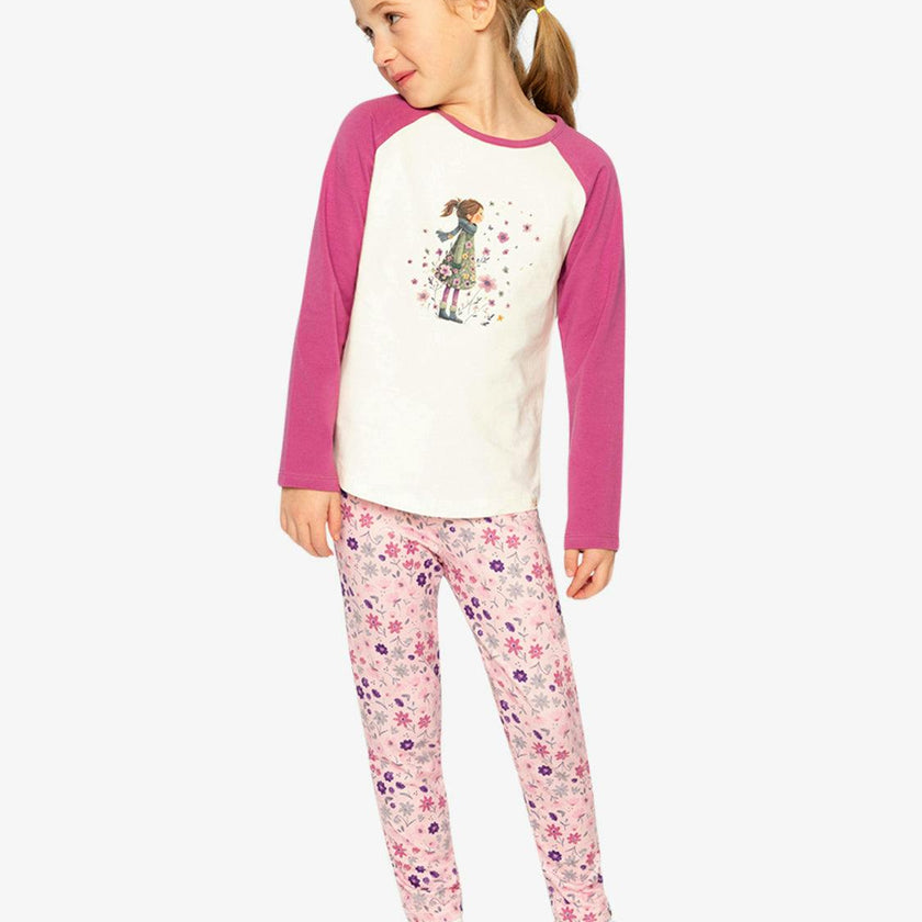 Raglan Organic Cotton T-Shirt Pinkish Violet And White
