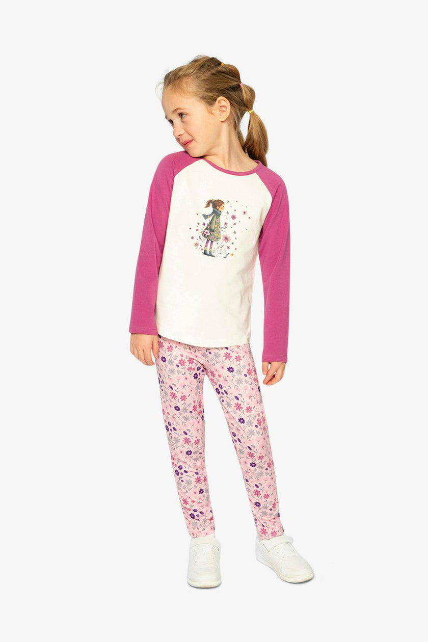Raglan Organic Cotton T-Shirt Pinkish Violet And White