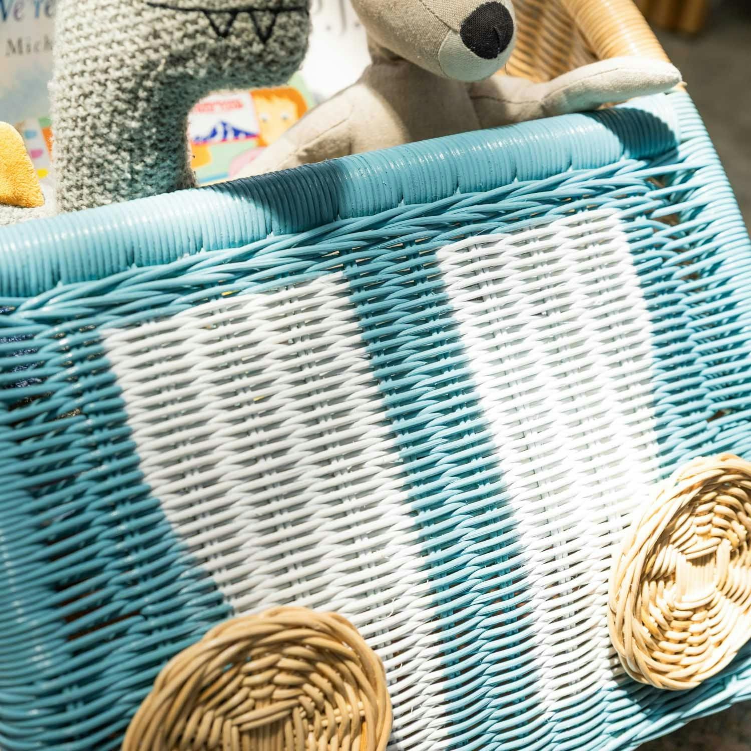 Archie Handcrafted Rattan Storage Wagon with Solid Wood Wheels - Wicker