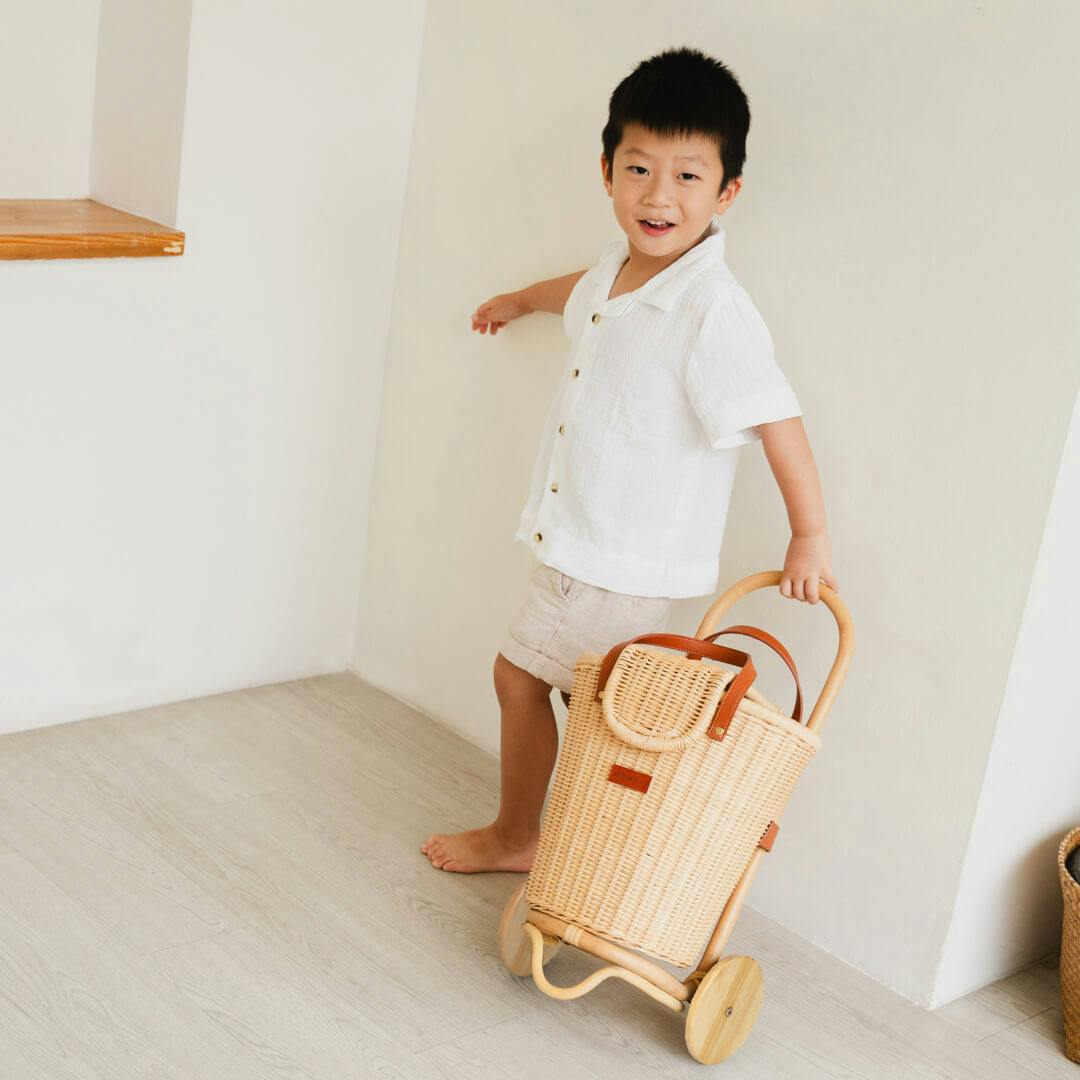 Handcrafted - Eric Kids Shopping Trolley - Rattan Wicker