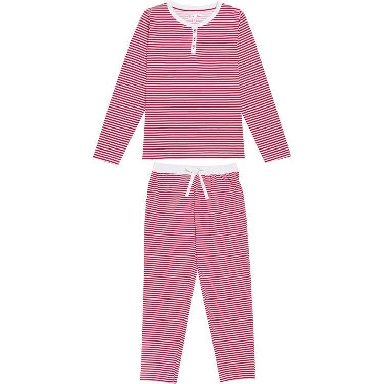 Women's Red Stripe Jersey Long PJ Set - Organic Stretch Cotton