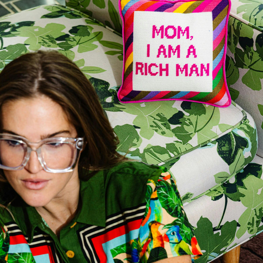 Rich Man Needlepoint Pillow
