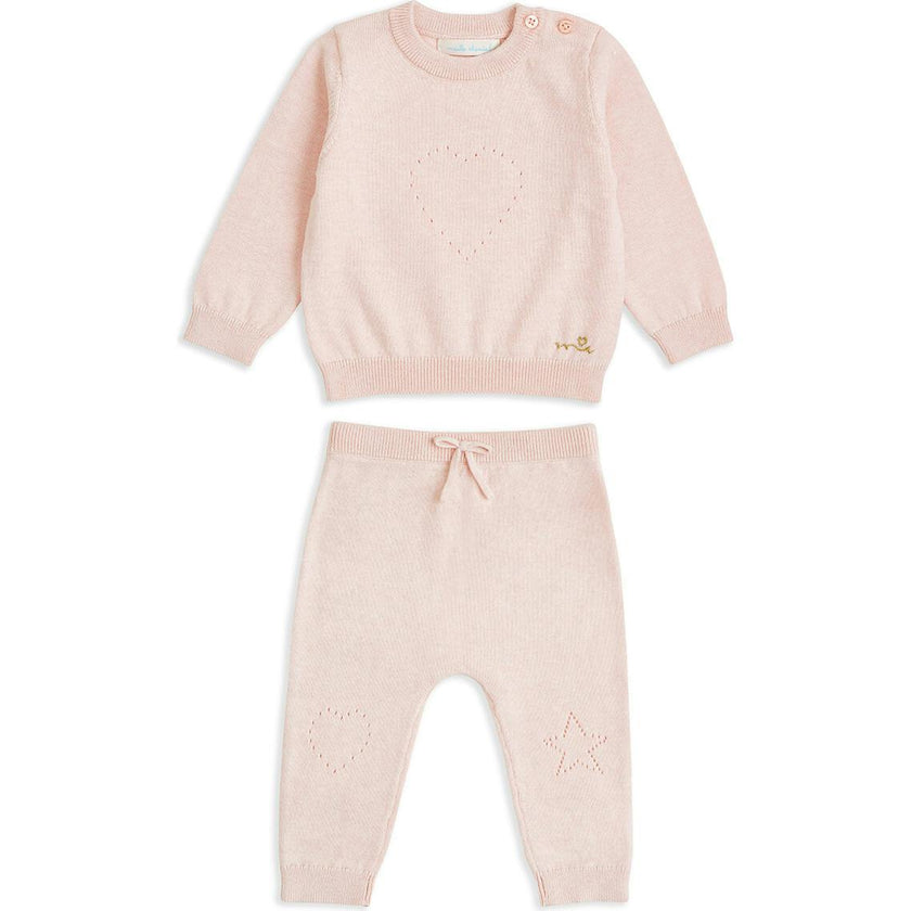 Pointelle Heart Crawler Set - Pink