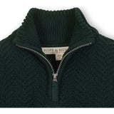 Organic Long Sleeve Half Zip Cable Pullover Sweater, Green