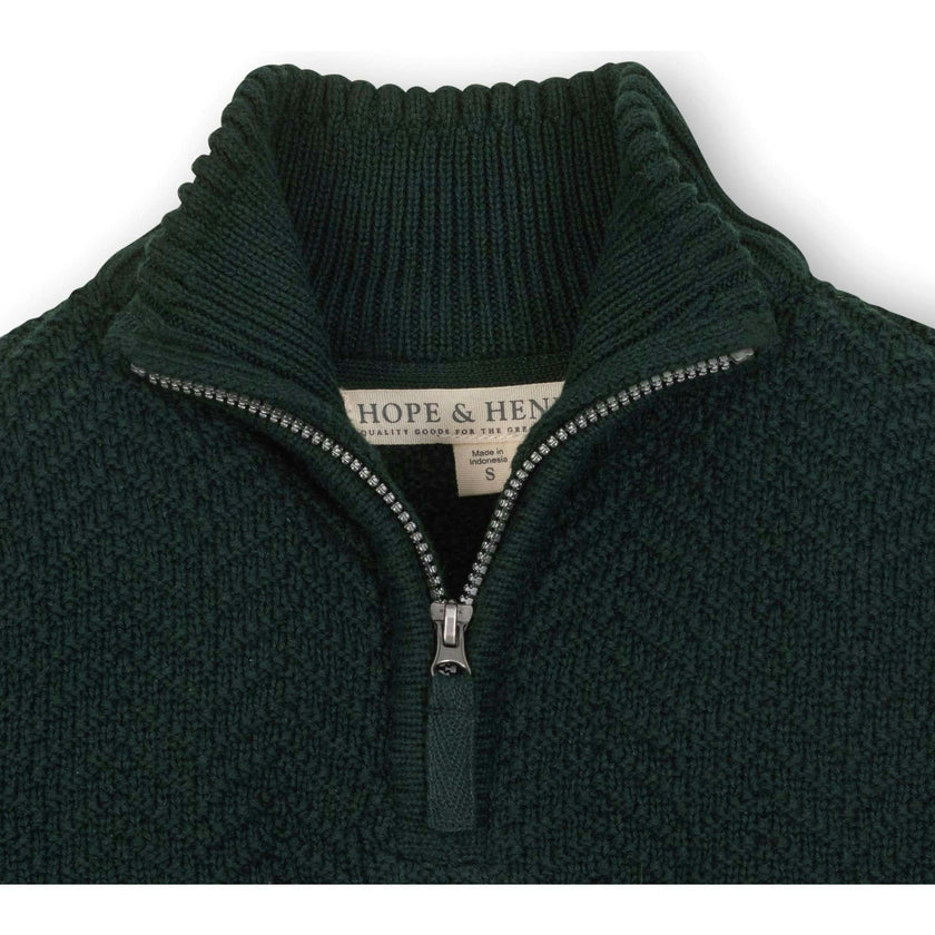Organic Long Sleeve Half Zip Cable Pullover Sweater, Green