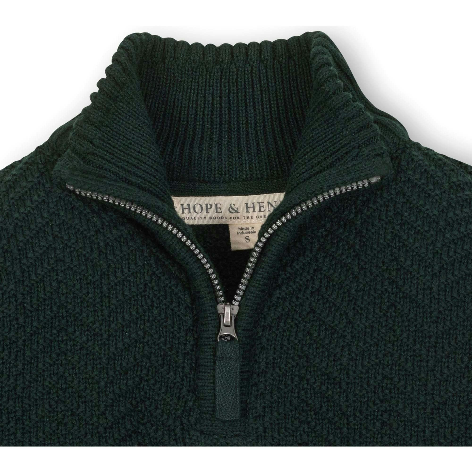 Organic Long Sleeve Half Zip Cable Pullover Sweater, Green