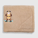 Cozy Switch Blanket – Reversible Sherpa & Mink Fleece Blanket with Embroidered Appliqué, Skating Sloths