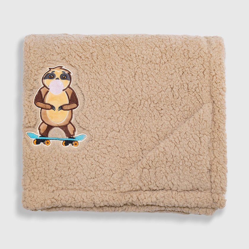 Cozy Switch Blanket – Reversible Sherpa & Mink Fleece Blanket with Embroidered Appliqué, Skating Sloths
