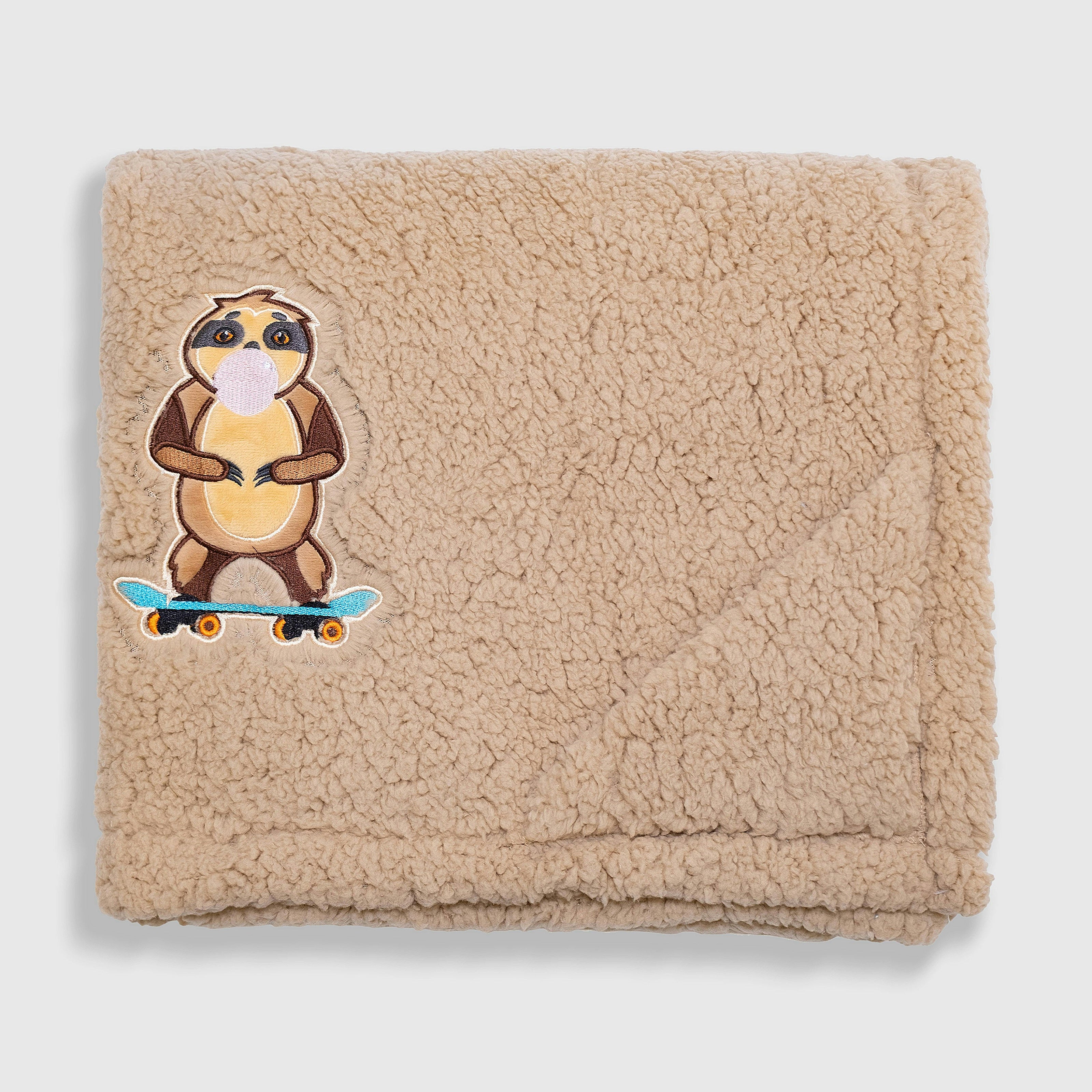 Cozy Switch Blanket – Reversible Sherpa & Mink Fleece Blanket with Embroidered Appliqué, Skating Sloths