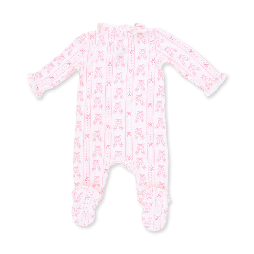 Ballet Shoes Ribbon Stripe - Kimono Ruffle Snap Footie