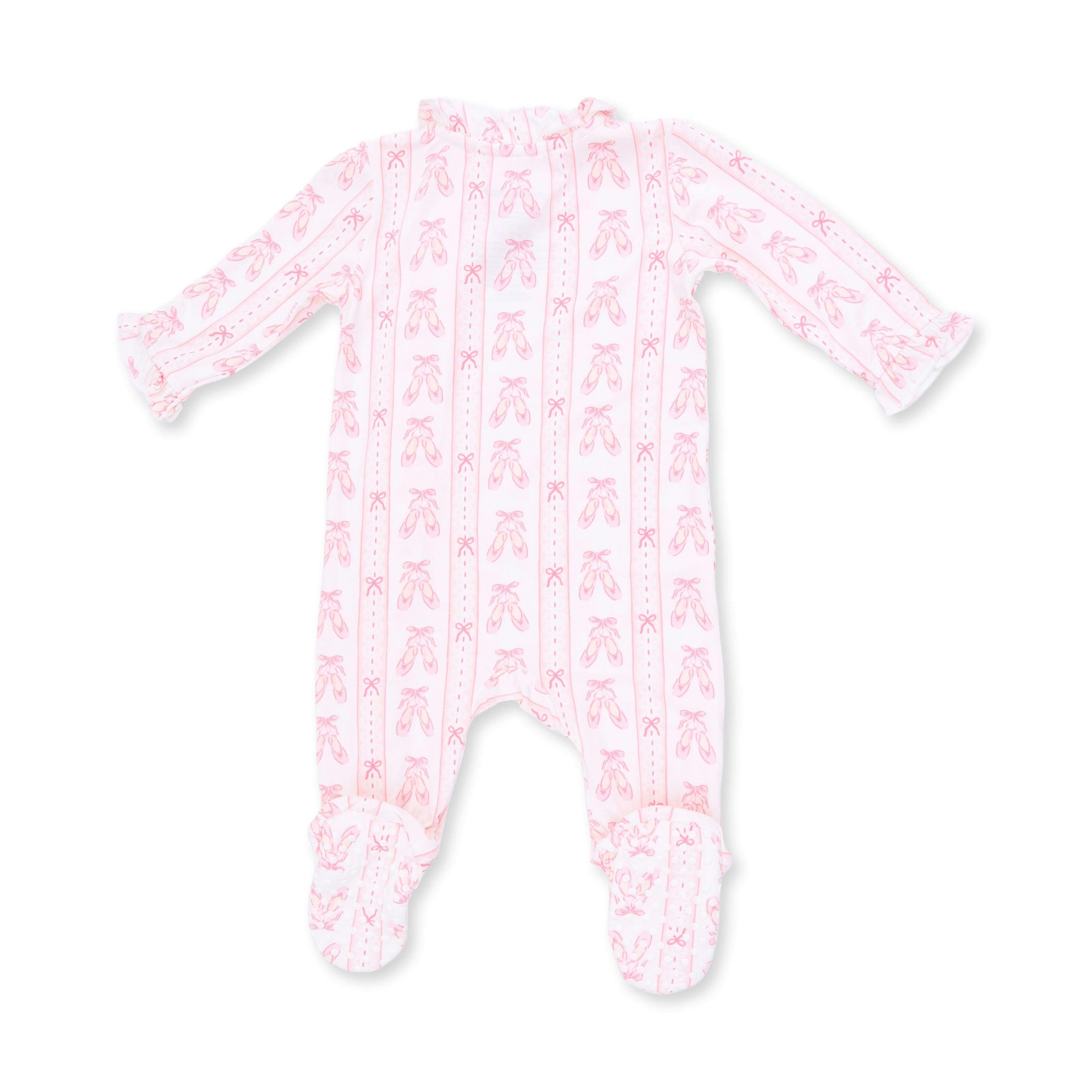 Ballet Shoes Ribbon Stripe - Kimono Ruffle Snap Footie