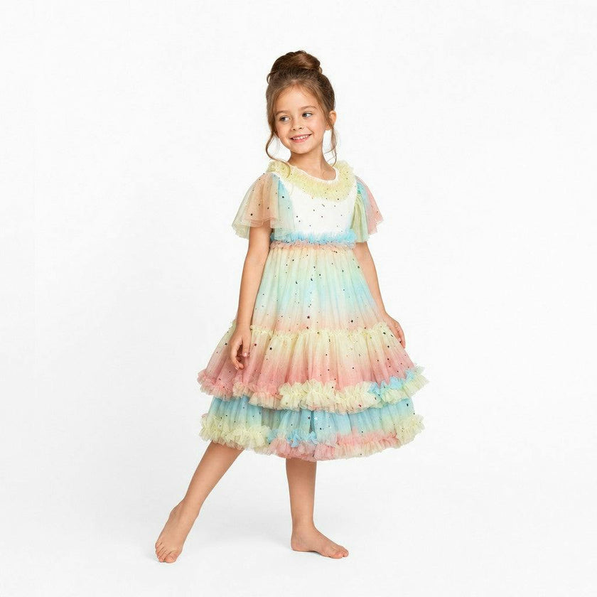 Pastel Stardust Layered Tulle Birthday Dress for Girls