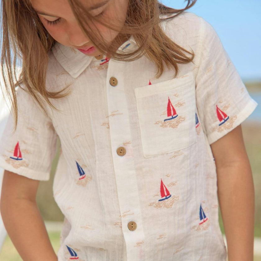 Boys Jack Shirt - Sailboat Embroidery