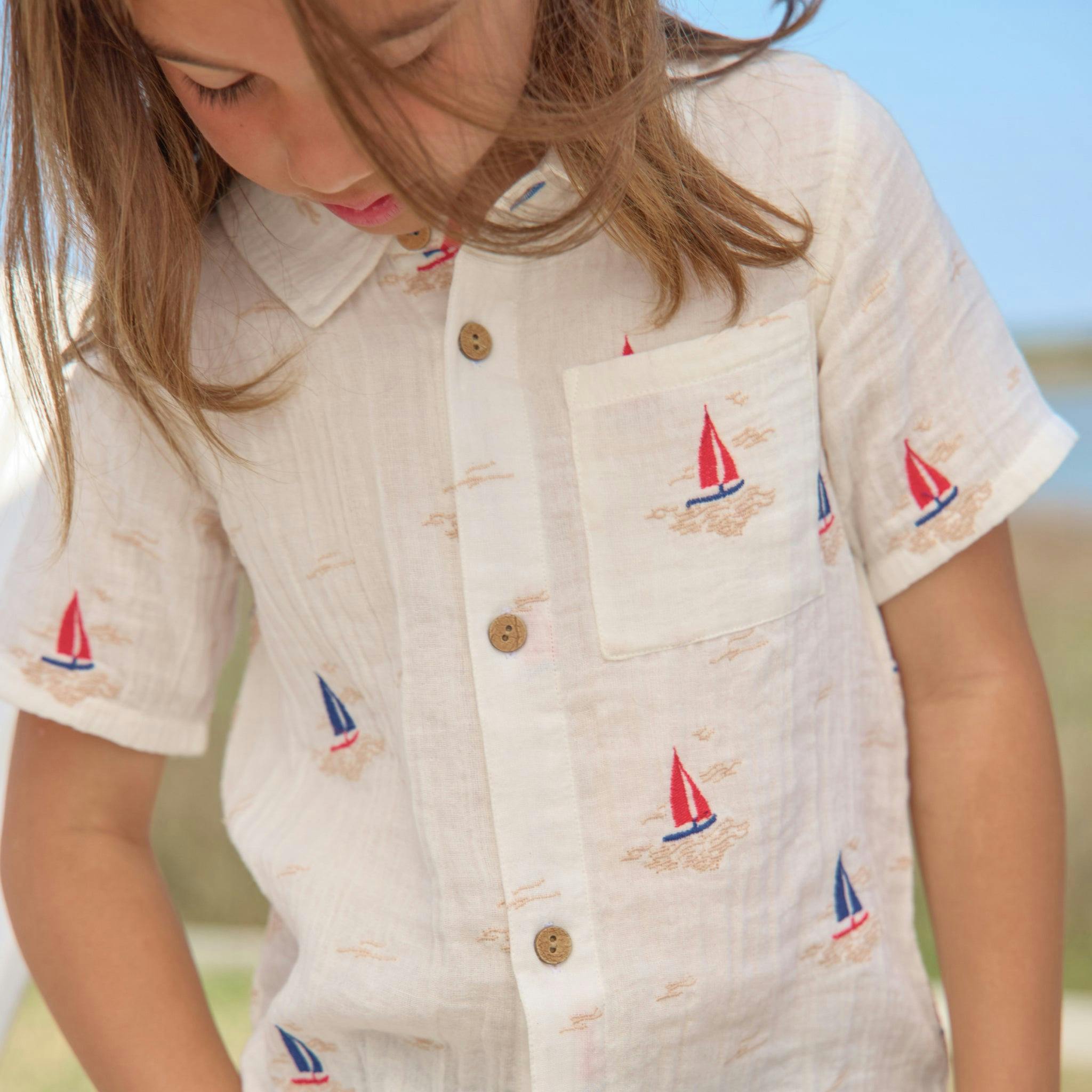 Boys Jack Shirt - Sailboat Embroidery