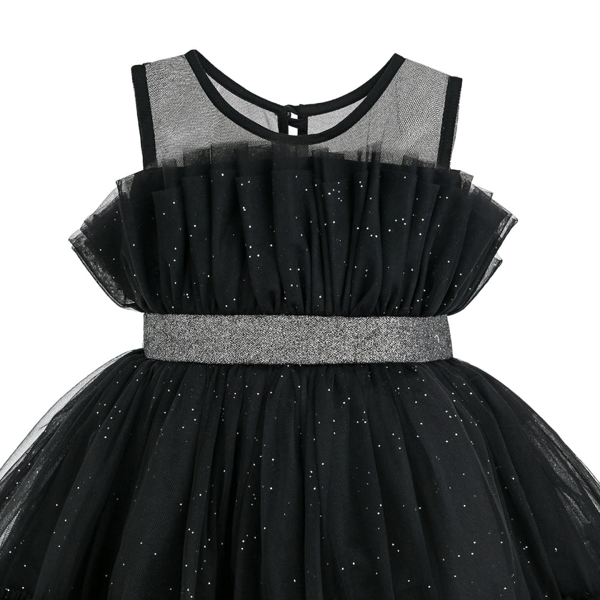 Black Isolara Tulle Glitter Bow Dress
