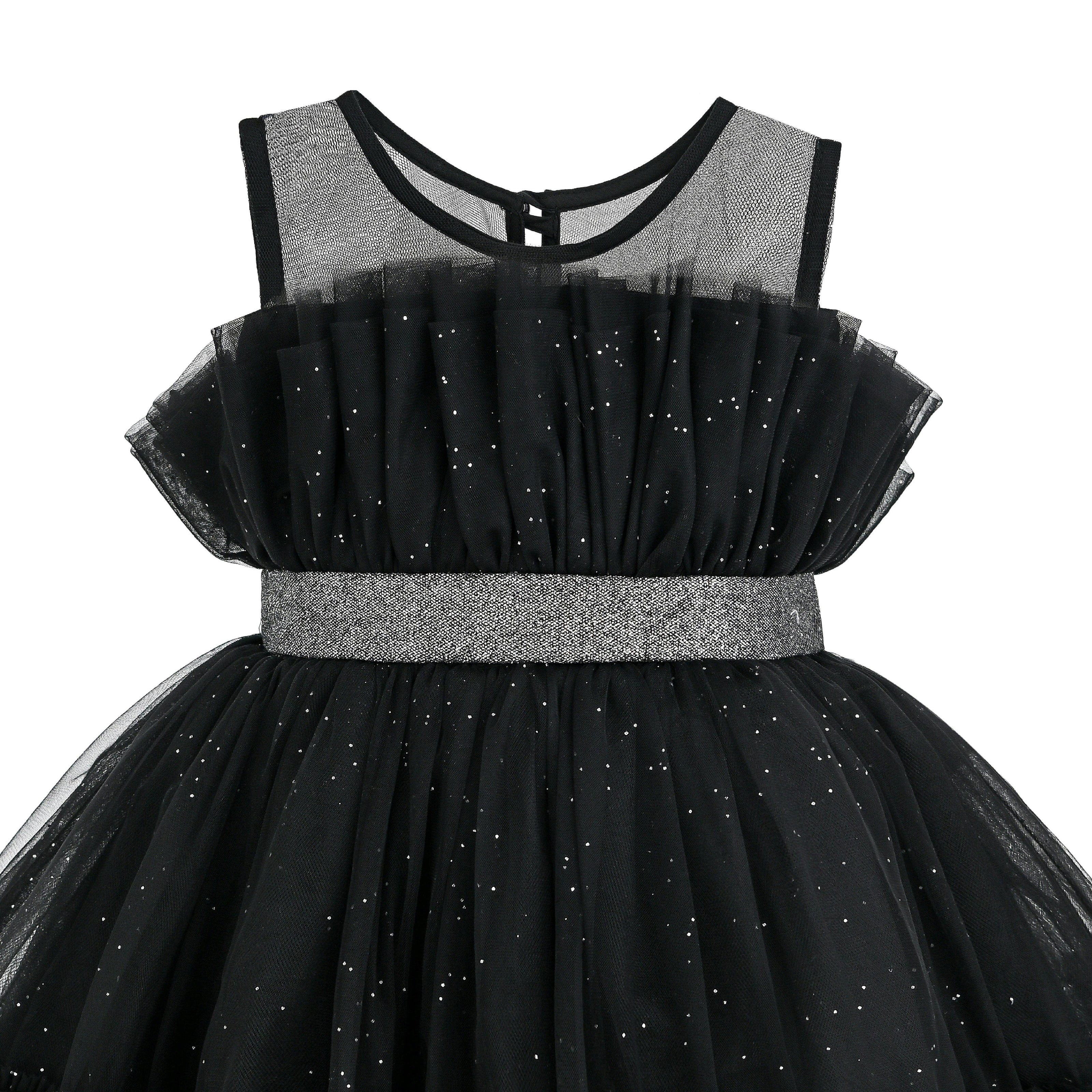 Black Isolara Tulle Glitter Bow Dress