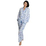 Women's Skydog Toile Blue Long PJ Set - Organic Cotton Poplin