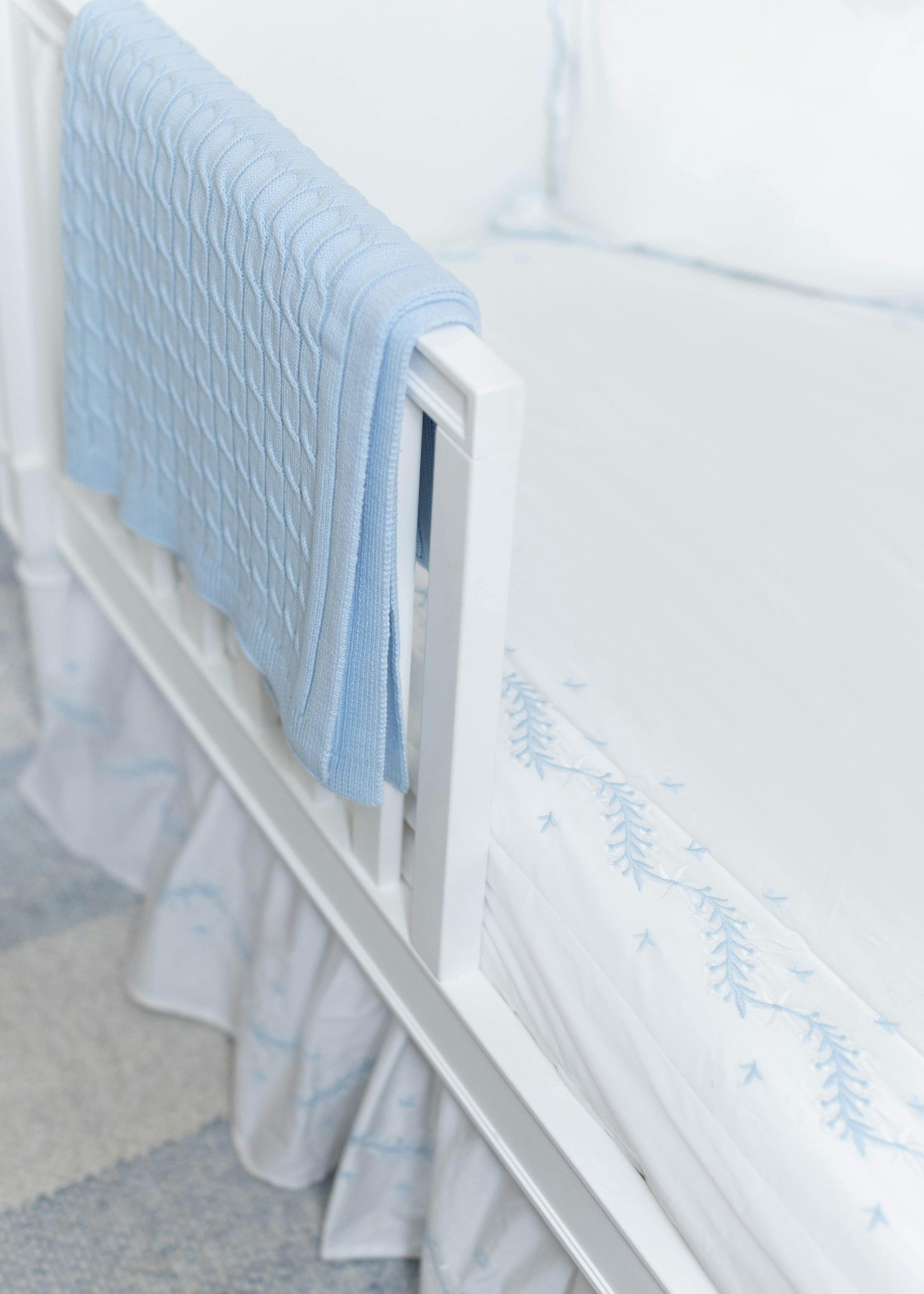 Embroidered Crib Sheet - Sky