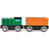 Hape: Diesel Freight Train- Green & Orange - 3pc Wooden Locomotive Toy