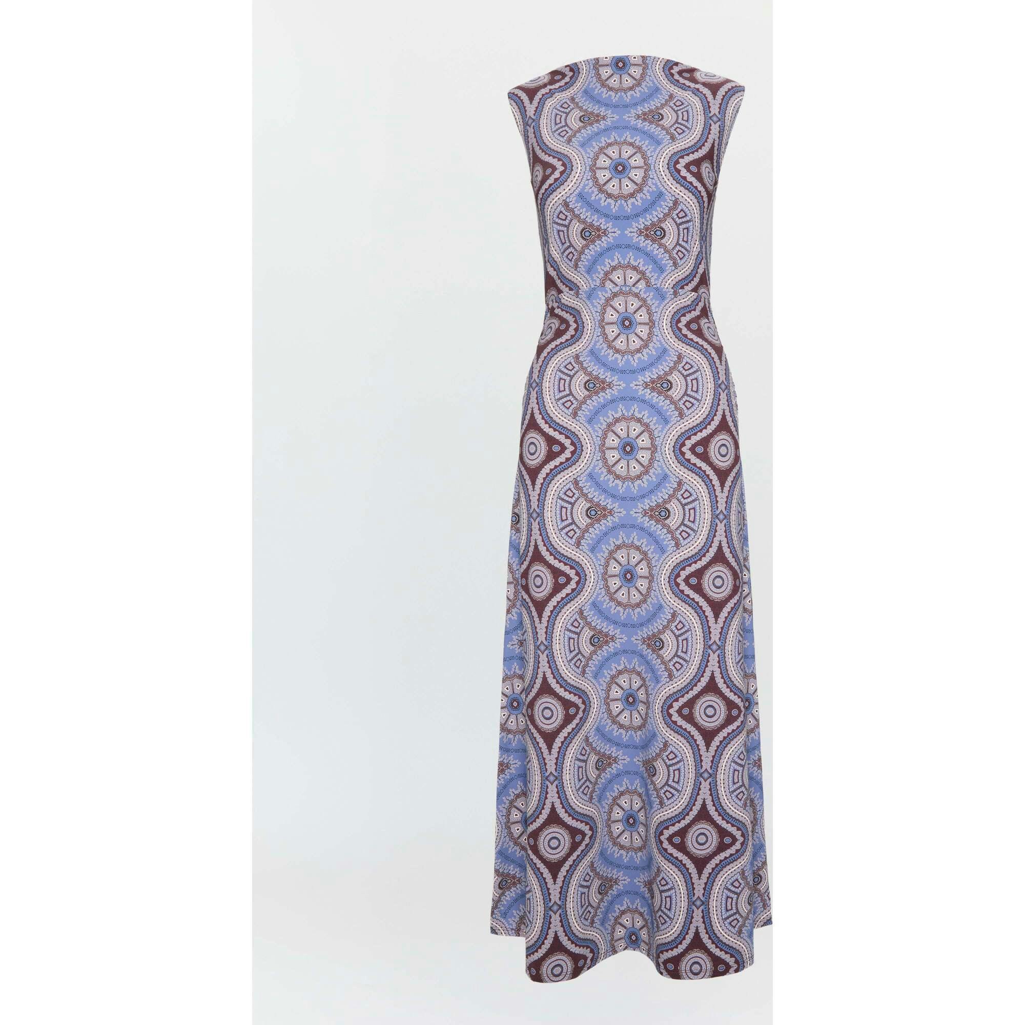 The Sloane Dress - Brown Cobalt Medallion