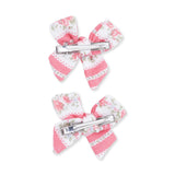Suzie Floral Stripe - 2 Pack Bow Clips