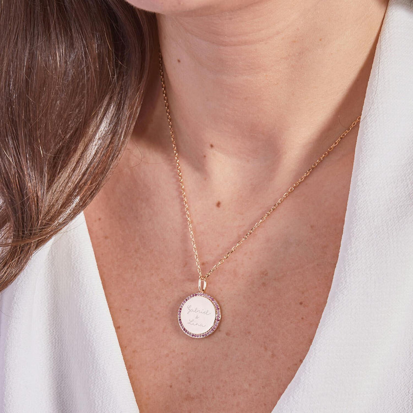 Personalized Pink October Signature Necklace, 14k Gold Plated