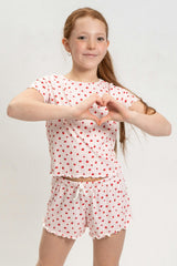 Girls Strawberry Print Short Sleeve Top and Shorts Set