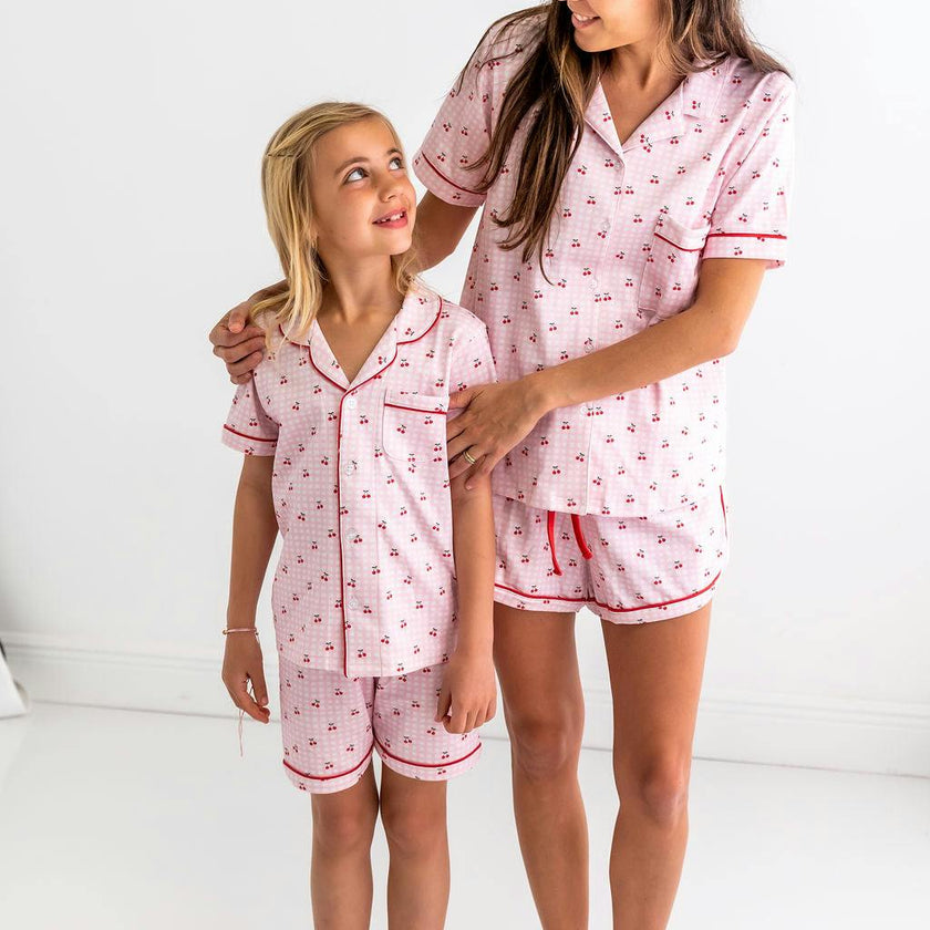 Cherries Girls Pima Cotton Short Pajama Set