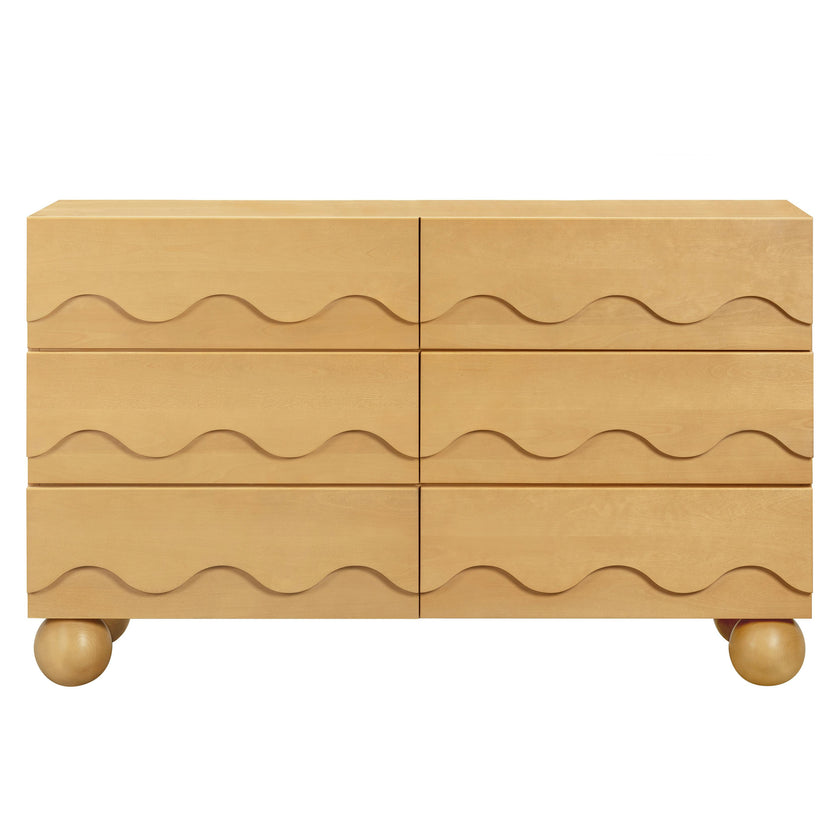 Lido Wave 6-Drawer Wide Assembled Dresser (56") in Honey
