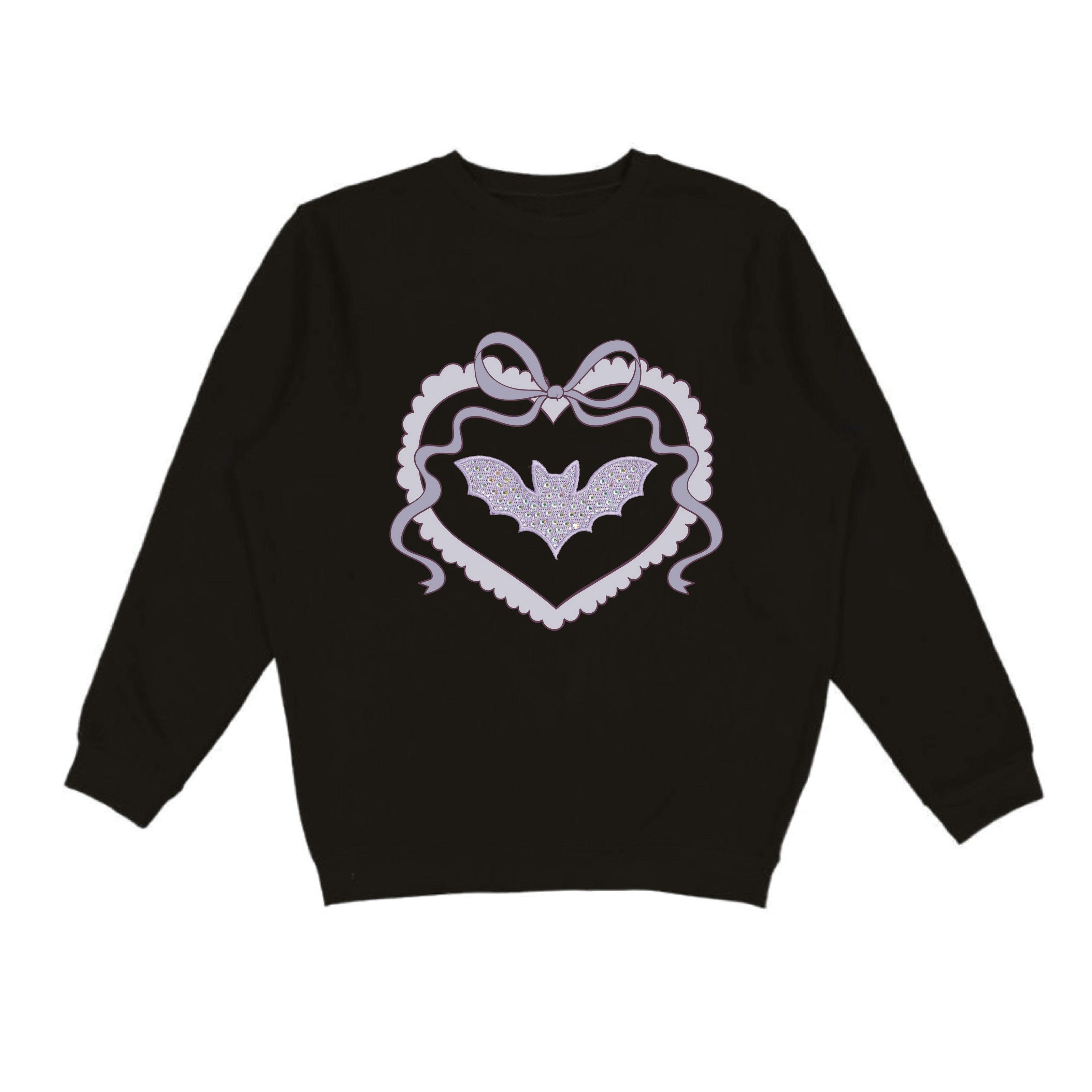 Rhinestone Bat Patch Halloween Sweatshirt
