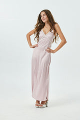 Miller Mauve Satin Maxi Dress With Lace Trim