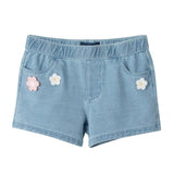 Girls Knit Denim Short | Crochet Flower