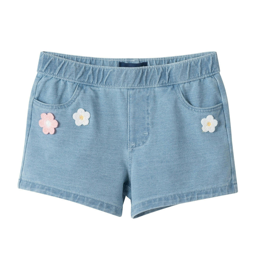 Girls Knit Denim Short | Crochet Flower