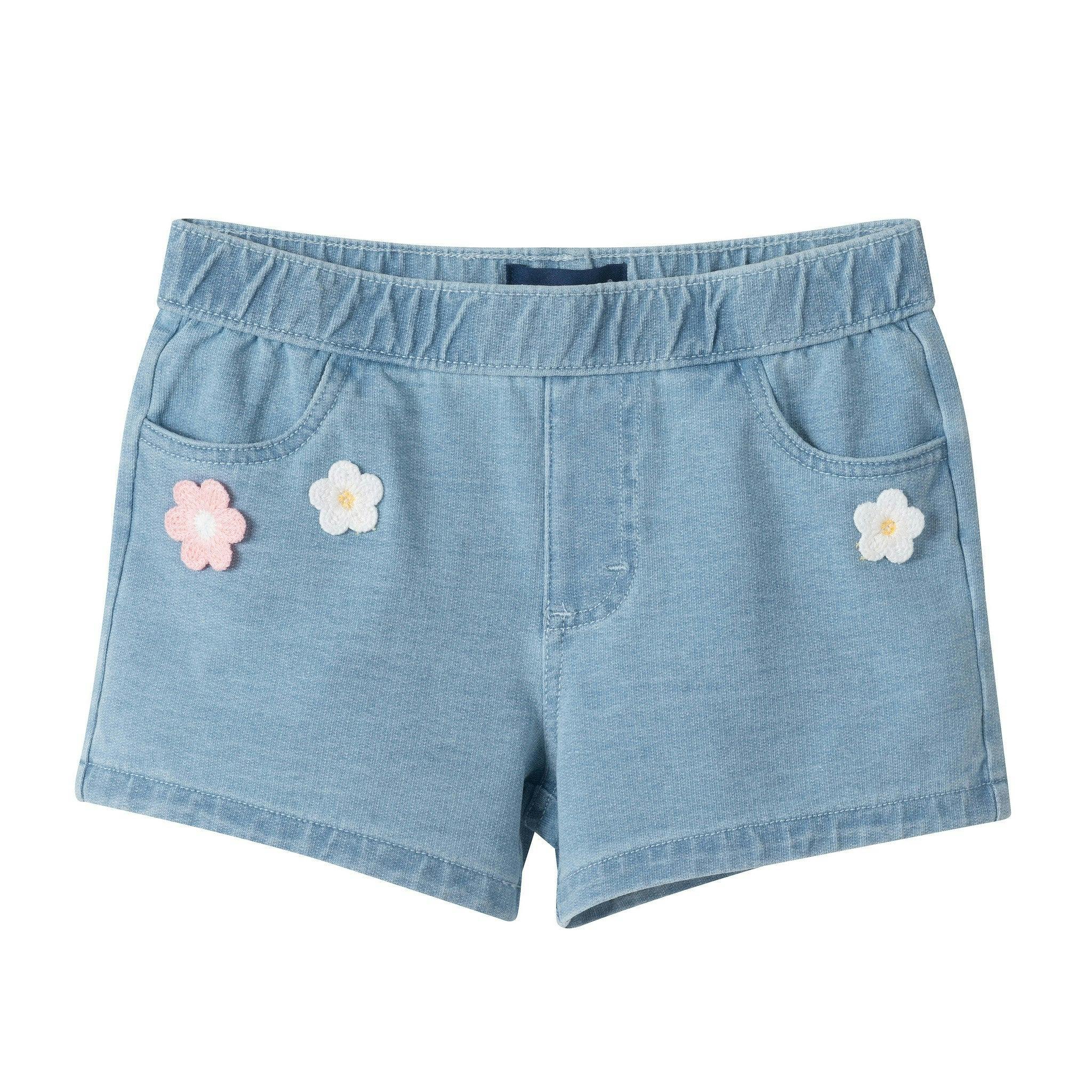 Girls Knit Denim Short | Crochet Flower