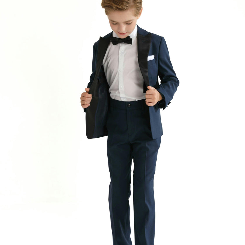 Navy Peak Lapel Trim Wool Suit