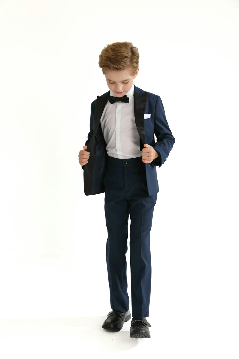 Navy Peak Lapel Trim Wool Suit