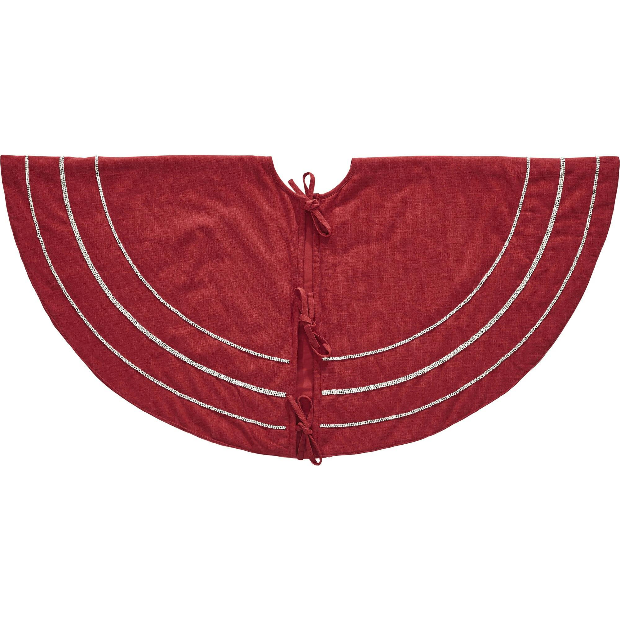 Concentric Nailhead Circles Christmas Tree Skirt in Red Linen - 60