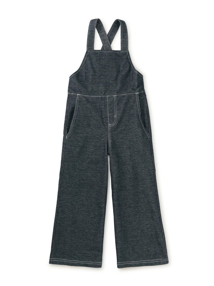 Wide Leg Denim-Like Overalls, Indigo