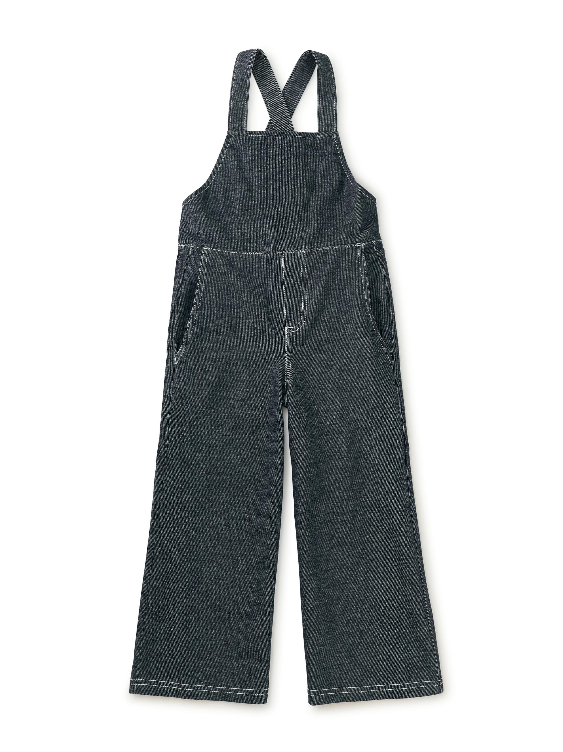 Wide Leg Denim-Like Overalls, Indigo