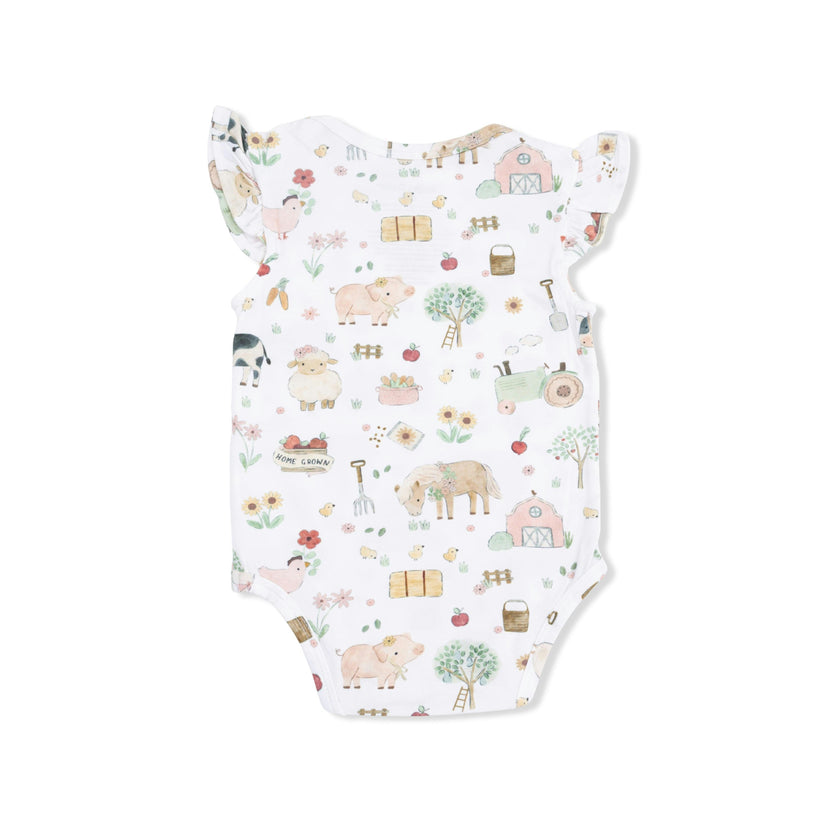 Cute Farm Animals Pink - Ruffle Sleeve Bodysuit