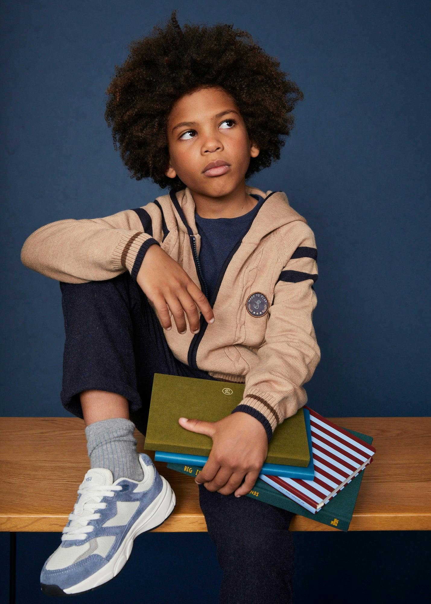 The Beige Merino Cable Knit Zip-Up Hoodie