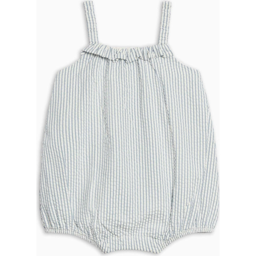 Rosalie Seersucker Ruffle Bubble Romper - Shore Stripe / Sea