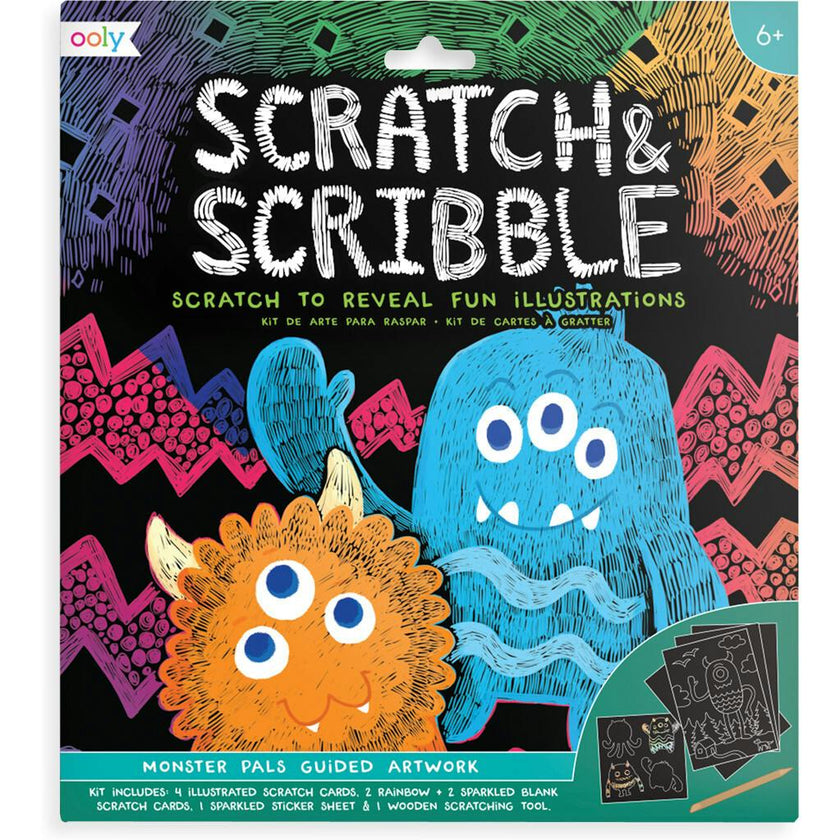 Scratch and Scribble Scratch Art Kit - Monster Pals - 8 Cards 1 Sticker Sheet