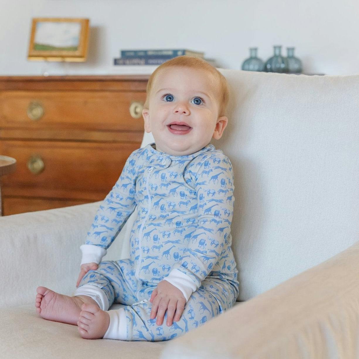 Parker Boys' Zipper Pajama - Blue Savanna Safari