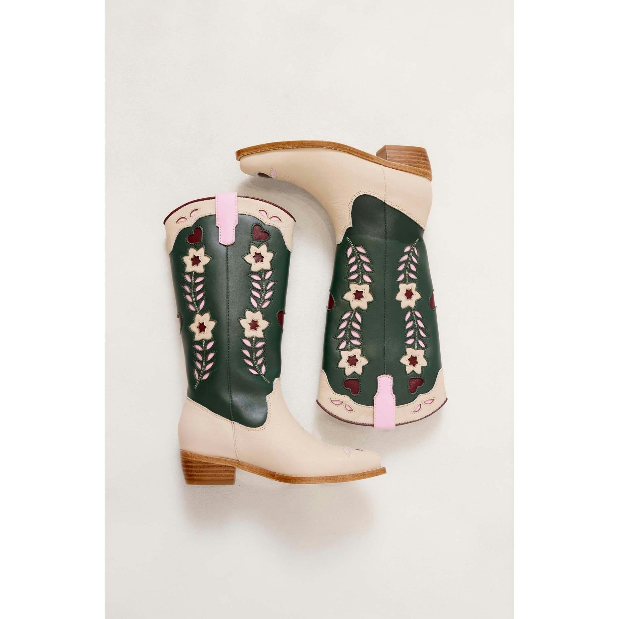 Mini Dakota Boot in Green & Cream