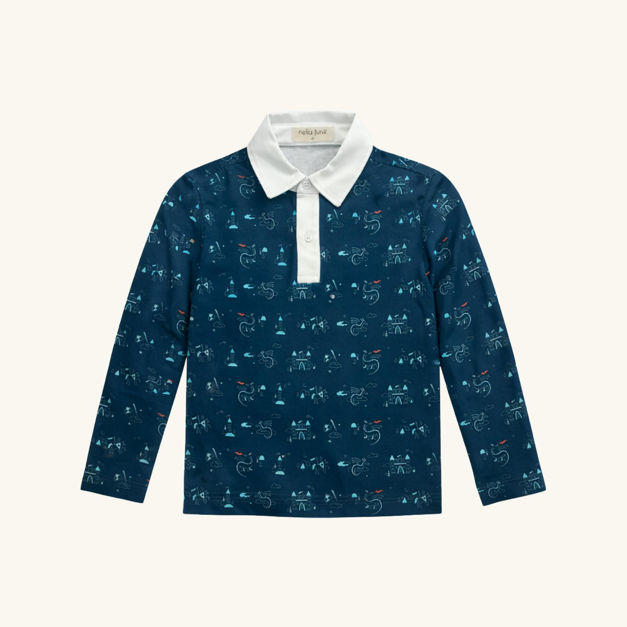 Boys' Long Sleeve Polo in Dragon