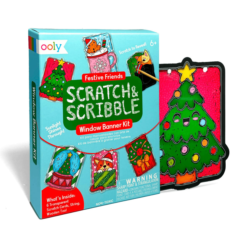 Scratch & Scribble Mini Window Banner Kit - Festive Friends - 6 Cards