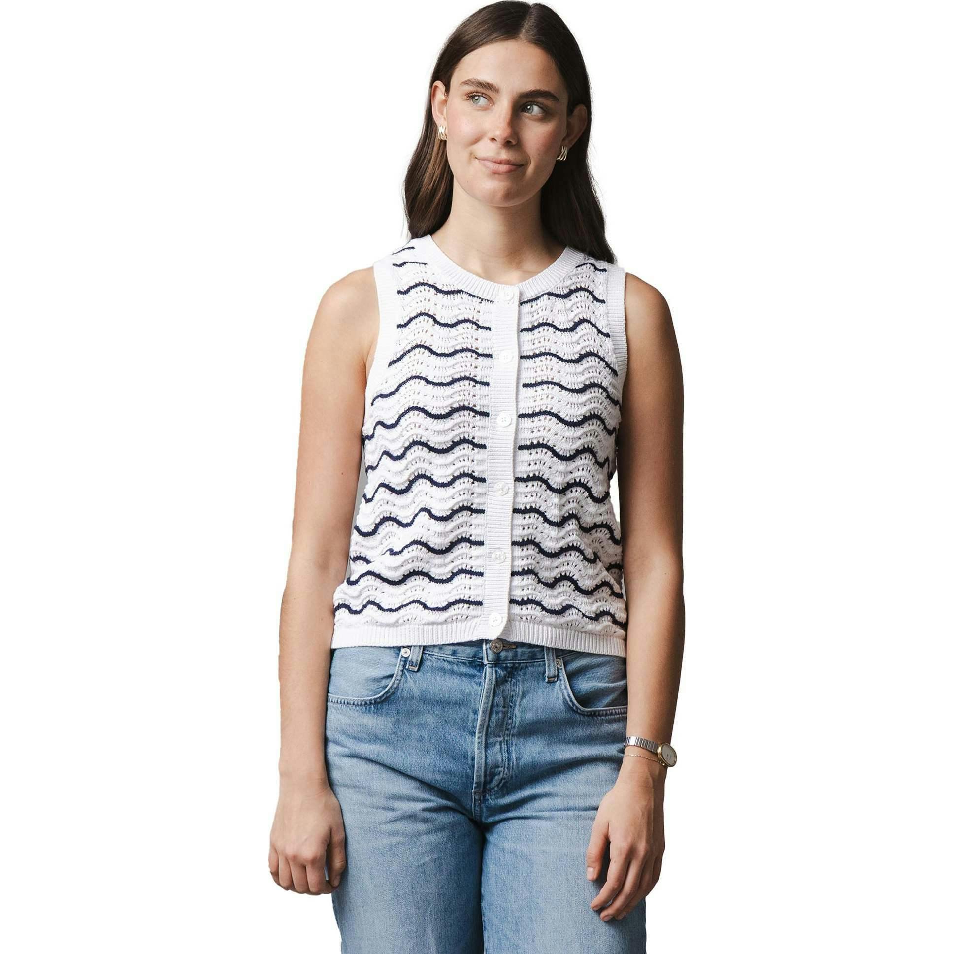 Organic Button Front Sweater Tank, White