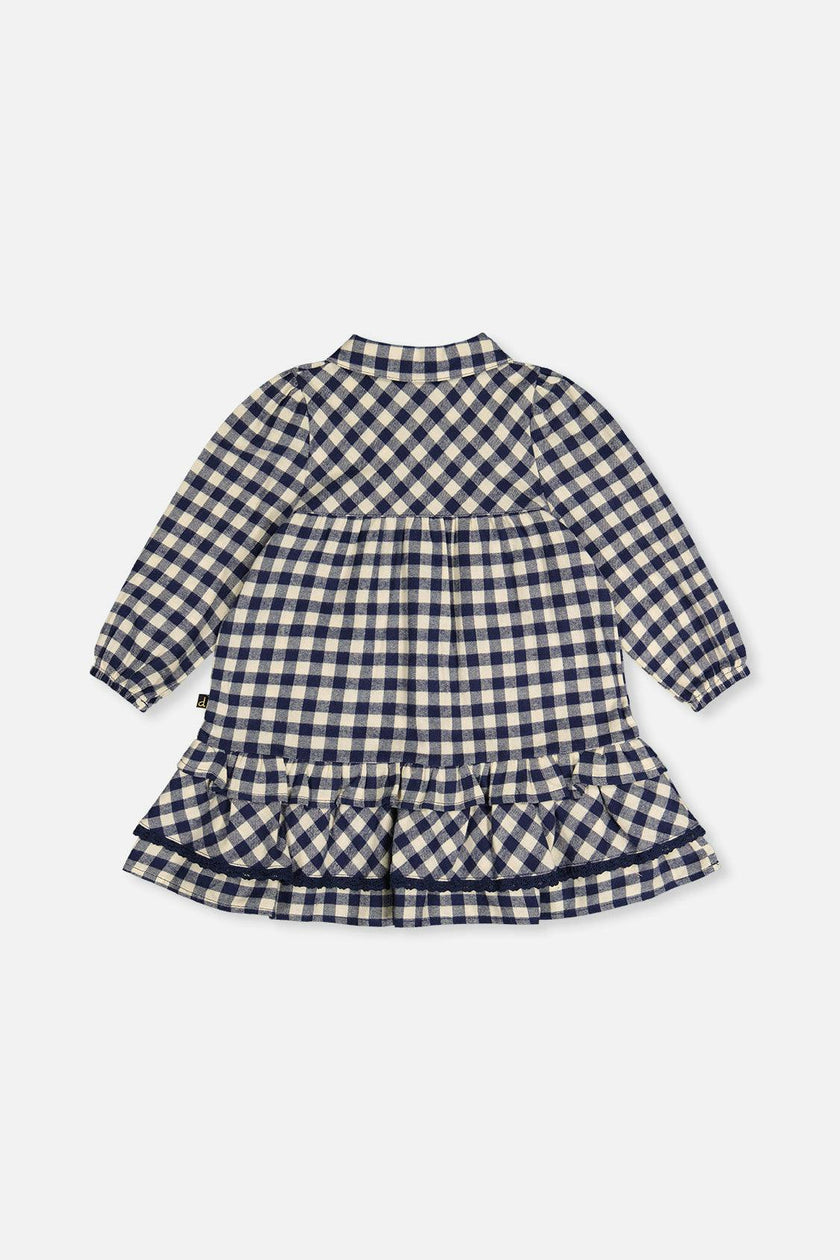 Shirt Dress With Frills Blue And White Gingham Print